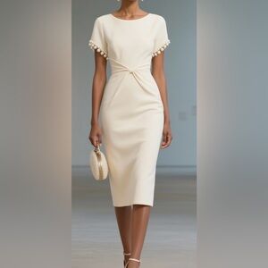 Sophisticated Cream Dress with Pearl Details